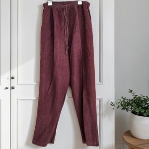Vtg 90s Silhouette Linen Pants Rusty Brown High Waist Elastic Drawstring Sz XL